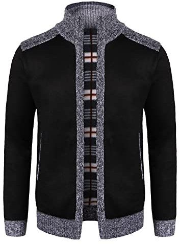 Oralidera Cardigan da Uomo Maglione Lavorato a Maglia Cappotto Invernale in Maglieria Spessa Giacca Collo in Pile Caldo Felpa Manica Lunga con Cerniera Intera, Nero, L