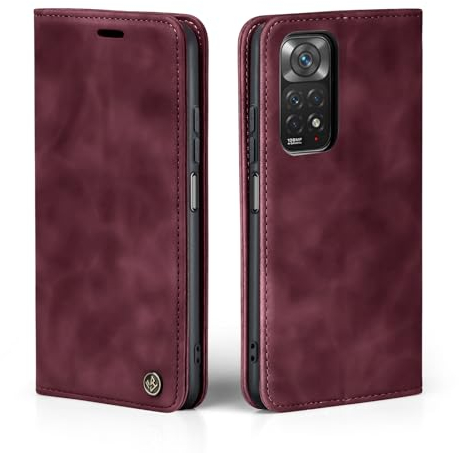 LBH Handyhülle für Xiaomi Redmi Note 11 Pro / 11 Pro 5G in Weinrot mit Karten- und Geldfach Smartphone Hülle mit Standfunktion Flip Case Schutzhülle Magnetverschluss Vintage
