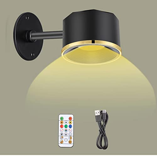 MIOBLUE LED Wandlampe Innen Dimmbar mit Fernbedienung Kabellos Batterie, 360° Drehung magnetisch Wandleuchte RGB Batteriebetrieben 3 Helligkeitsstufen mit Dimmbar für Wohnzimmer,Schlafzimmer,Kunstwerk