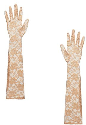 Lange durchbrochene Handschuhe Spitzenhandschuhe Damen Blumenmuster beige, BLAUT