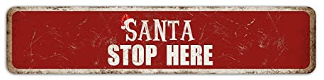 SANTA'S WORKSHOP NORTH POLE Schild Urlaubsdekoration Weihnachten Metallschild Wandkunst Dekorationen Blechschild Rot Weihnachten Straßenschild 10 x 45 cm Zoll