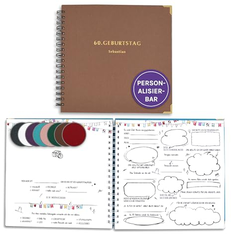 FEENSTAUB Leinen-Gästebuch Geburtstag mit vorgedruckten Fragen zum Ausfüllen, Geburtstagsgästebuch personalisiert [Handmade] Ringbuch [made in Austria], Erinnerungsalbum, Fotoalbum, Geschenk