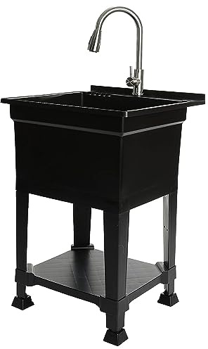 UTILITYSINKS Freestanding Utility Tub Sink with Quick Connect Drain, 24 x 24, Black - Portable and Compact Sink with Faucet for Outdoor Kitchen, Laundry Room, Garage, and Basement