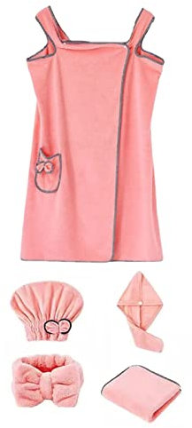 Cuque Badetuch Kleid, Haartrockenhaube Bademantel Badetuch Set 5 Stück Home Pool Stirnband