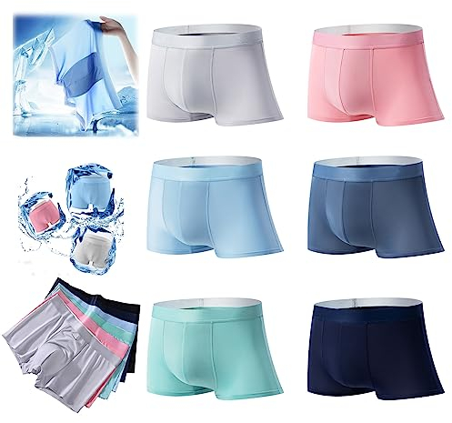 MAOAEAD Ice Silk Non-Marking Men's Panties, Mens Ice Silk Underwear Seamless Cool Breathable Soft Ultra-Thin Boxer Briefs (6 Pack Random,4XL(80-95kg))