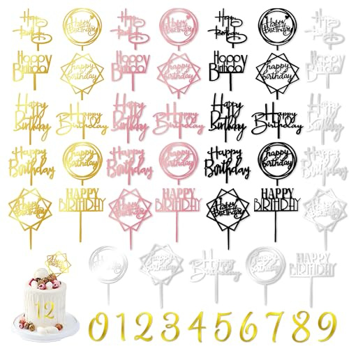 50PCS Acrylic Number Cake Topper Birthday Decorations for Birthday Supplies