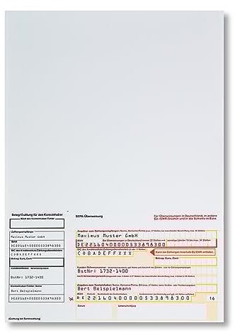 Litfax SEPA Überweisungsträger mit personalisiertem Überweisungsvordruck, 300 Stück – DIN A4 mit Quittungs-Talon, 1-fach ohne Durchschlag, Leicht zu trennen - Bankneutral in Deutschland