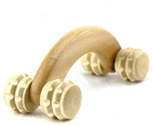 Minidiva Wooden Body Roller Wheels Balls Massager Arm Leg Back Foot Hand Neck Shoulder Muscle Pain Relief Handheld Massage Tool (Wood 2)