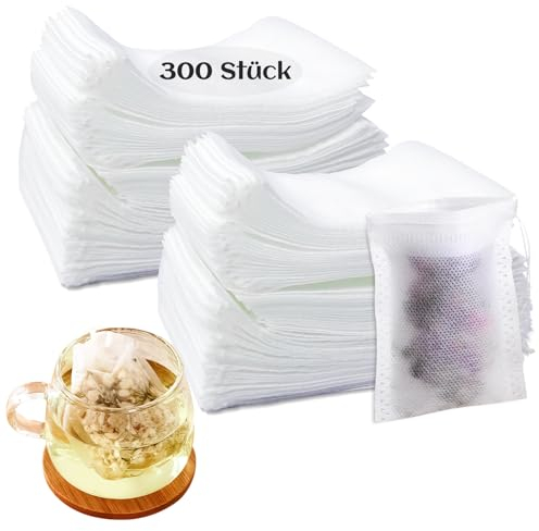 Hitchuey 300 Stück Teebeutel für Losen Tee, 7 X 9cm Teefilter Papier Mit Kordelzug, Einweg für Duftender Tee, Gewürze, Vanille, Kaffee