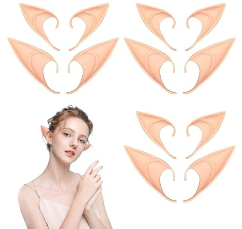 SKHAOVS 6 Paar Elfenohren Weiche Elfenohren Latex Elfenohren Elfenohren Set für Elfen-Cosplay Weihnachten, Halloween, Karneval, Zubehör Cosplay -Elfen-Vampirohren Partydekorationen (6 Paar)