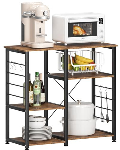 SDHYL Etagères de Cuisine pour Le Stockage 90x39x83cm Meuble Rangement Desserte de Cuisine avec Plan de Travail pour Micro-Ondes, Four, Outils de Cuisine, Marron Rustique