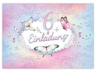 Limonia 12 Einladungskarten zum 6. Kindergeburtstag Einladung Geburtstag Mädchen Schmetterling Blumen