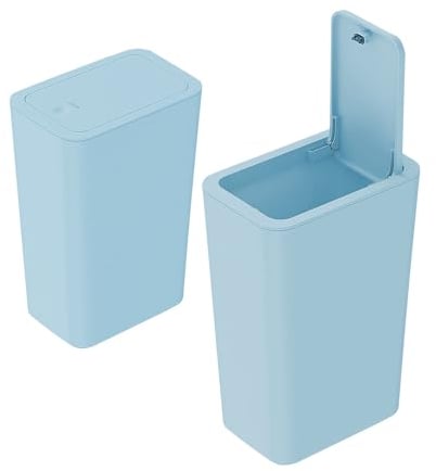 2Pack Kitchen Bin,9L Bathroom Bin with lid,Push Button Plastic Bin for Toilet Bin,Kitchen Bins,Bedroom Bin,Office Bin,Living Room Bin,Bin with Lid Dog Proof Bin (Blue Bin)