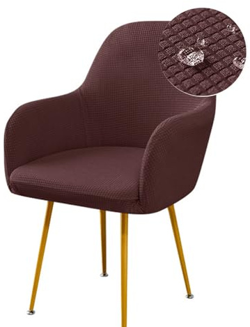Highdi Stretch Stuhlhussen mit Armlehne aus Jacquard Wasserdichter Stuhlbezug Hussen für Esszimmerstühle Sesselbezug Waschbar Universal für Esszimmer Hotel Bankett Deko (4er Set,Dunkelbraun)
