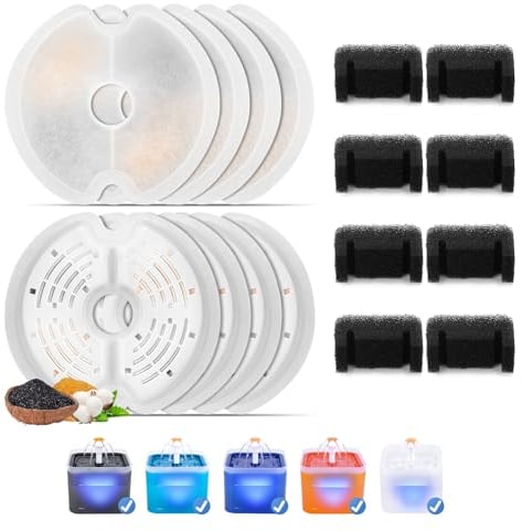 8 Stück Katzenbrunnen Filter für 2L&2,5L Katzenbrunnen, Feriva Filter für Katzenbrunnen, Dreifacher Filtration Ersatzfilter für Haustierbrunnen, Ersatzfilter für Trinkbrunnen für Katzen(8+8)