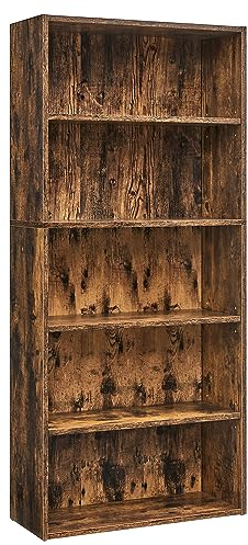 VASAGLE Bücherregal 5 Ebenen, Standregal, Aufbewahrungsregal, verstellbare Einlegeböden, für Wohnzimmer, Homeoffice, Schlafzimmer, vintagebraun LBC165X01
