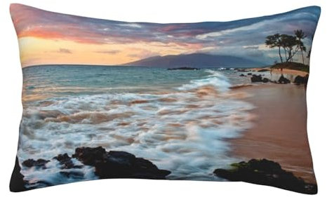 Strand-Maui-Hawaii-Kissenbezug, bedruckt, weich, atmungsaktiv, bequem, Standardgröße, mit Hotelverschluss
