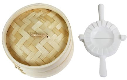 Artime - Ard'time - Set Spécial Gyozas Vapeur, Cuisson Vapeur en Bambou, Panier Asiatique pour Boulettes, Riz, Dim Sum, avec Couvercle, Grande Baguette, 1 moule Gyoza, 1 cuillière, 1 Livret Recettes