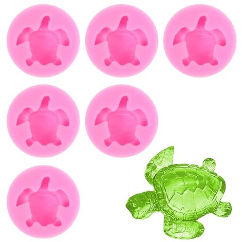 Yuanchu Lot de 6 moules en silicone en forme de tortue de mer, moule à gâteau, bonbons, fondant, chocolat, moule 3D en forme d'animal pour savon, biscuits, gelée, fête d'anniversaire, décoration