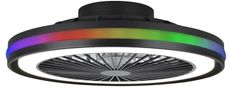 MeLiTec Deckenleuchte mit Ventilator, Deckenlampe mit Ventilator, dimmbar, RGB-Lauflicht, natürlicher Wind, Timer und Nachtlicht, Fernbedienung, schwarz, DV06