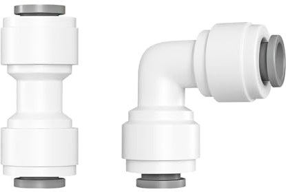 Ctyjia 2 Stück RO Water Filter Fitting, 1/4 Pushfit Gerader Anschluss, 1/4 90 Grad Winkelrohrverbinder, für Kühlschrankschlauch, Umkehrosmoseanlagen