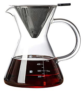 Bouilloire à Café Bouilloire à café de 600ML, cafetière en Verre Goutte à Goutte avec Filtre, percolateur Manuel, récipient filtrant for café et thé Cafetière(Blanc)