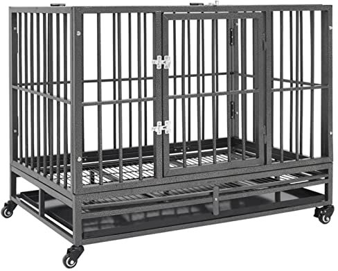 Iiaky Hundekäfig mit Rollen Stahl 92x62x76 cm TransportkäFig Aluminium Metall Mit Zwei RäDern
