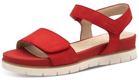 Tamaris Damen Wide Fit Damen Sandalen flach aus Leder mit Klettverschluss, Rot (Red Nubuc), 38 EU