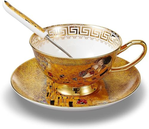 WULUN Juego clásico de tazas de té de porcelana de hueso, taza de porcelana vintage para té de la tarde, capacidad de 200 ml, patrón de beso