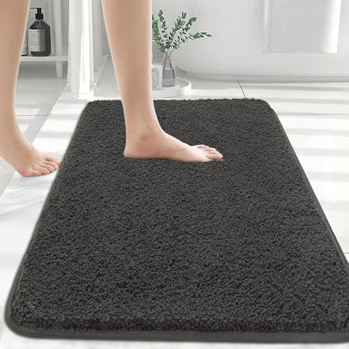 Myting Badezimmerteppich 70x120 cm Badematte Grau, Weich Mikrofaser Badvorleger Waschbar Duschvorleger rutschfest, Flauschiger Badteppich