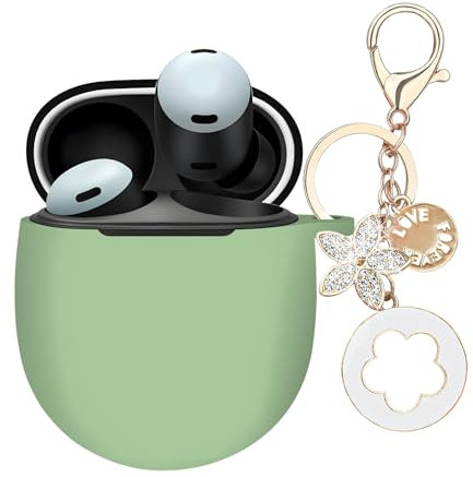 Ziseyoru Soft Silicone Case Cover for Google Pixel Buds Pro, Protective Skin With Bling Keychain for Women Girl (Cactus Green)