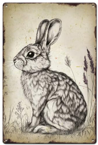 SUPERDANT Kaninchen Blechschild Niedliches Kaninchen Metallschild Hase Im Gras Tier Blechschilder Metall Vintage Deko Retro Schilder Für Männerhöhle Kaffeebar Garagen Bierschild Zuhause