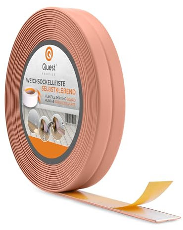 Quest Plinthe Souple Autoadhésive - 10 mm x 10 mm - Bande de finition en PVC pour cuisine, salle de bain - Bande d'étanchéité Flexible, Etanche, Décorative - 5 mètres, Marron clair