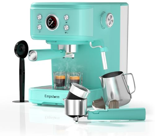 Empstorm Espresso Siebträgermaschine, Kaffeemaschine mit Milchaufschäumer, 20 Bar Espressomaschine, 2 in 1 Expresso Machine Siebträger Kaffeemaschine für Kaffeepulver & Kaffeekapseln, Hellblau