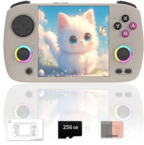 RG CubeXX Retro Handheld Game Console, Pre-installed Emulator Built-in 256G TF Card 11000+ Games Linux 64-bit 3.95-inch IPS Screen Pocket Console Video Player Support TV Output