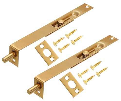 sourcing map Flush Bolt 8 x 0.87 French Door Lock Stainless Steel Concealed Slide Double Door Latch for Wood Composite Double Door Gold, Pack of 2
