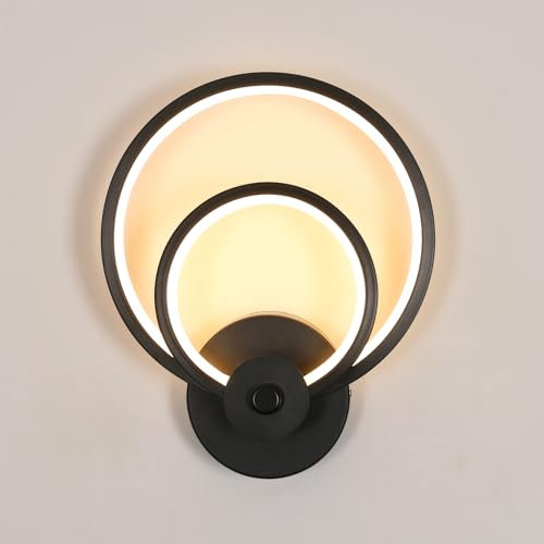 Pheashine Moderne LED Wandlampe, 20W LED Wandleuchte Innen, 3000K Warmweiß, Schwarz Rund Wandbeleuchtung für Schlafzimmer, Flur, Wohnzimmer
