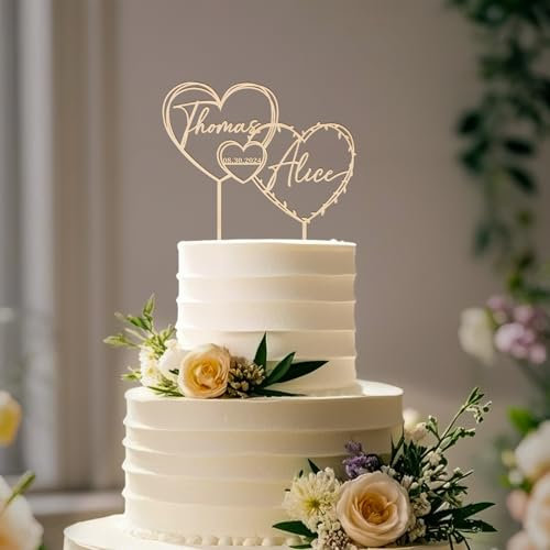 Party to Be Cake Topper Hochzeit Personalisiert Herz mit Namen und Daten Dekoration der Hochzeitstorte aus Holz