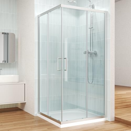 ENSO SENKA Corner Shower Enclosure 34 D X 34 W X72 H Shower Stall for Walk in Showering, 1/4 Thick Clear SGCC Tempered Glass Sliding Shower Door, Brushed Nickel (Shower Base Not Included)