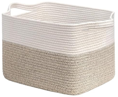 OXNSHEJW Storage Basket, Woven Storage Baskets for Living Room, Cotton Rope Storage Basket for Laundry, Large Toy Storage Baskets with Handles for Shelves, Bathroom, Bedroom, Brown