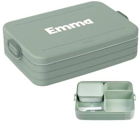 Mepal Brotdose mit Namen To Go - Personalisierte Bento Lunchbox- Für 4 Sandwiches oder 8 Brotscheiben - Brotbox Erwachsene - BPA-frei & Spülmaschinenfest - 1500 ml - Large - Nordic sage