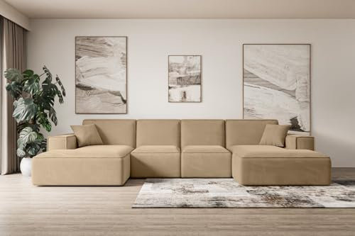 ALTDECOR Ecksofa in U-Form Corner Sofa Bett Eckcouch Couch L-Form Wohnlandschaft Cauchsofa Sierra-U - 344x165x73 cm Beige