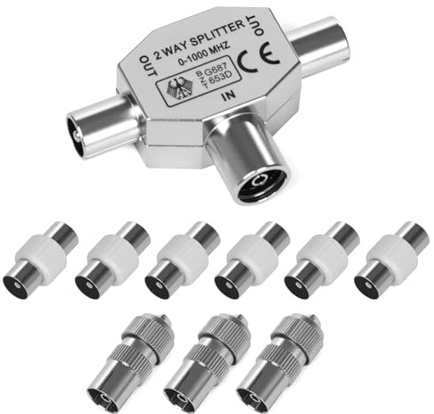 TV Aerial Splitter 2 Way Digital Signal Antenna Splitter 1 Female to 2 Male Cable TV Coax Splitter for Cable TV Antenna