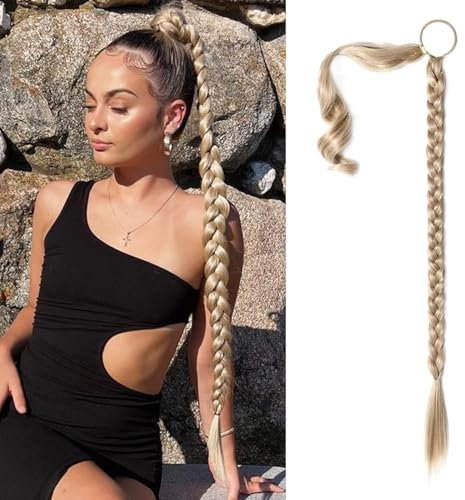 JAONLD Ponytail Extension mit Gummiband 80 cm, Simuliertes Geflochtener Zopf haarteil, Haarverlängerung Zopf, Natürliche Weichheit, für Haarverlängerungen und Flechten von Pferdeschwänzen (Golden)