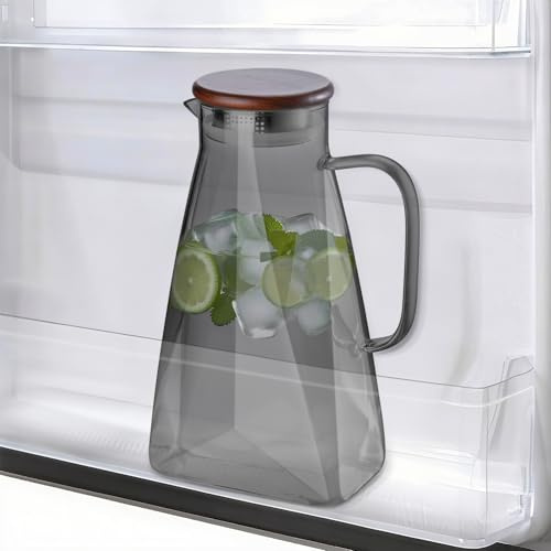TELANKS 1,8L Wasserkaraffe für Kühlschranktür, Glaskaraffe mit Deckel | Wasserkrug mit Griff, Borosilikatglas Karaffe Krug für Heiße oder Kalte hausgemachte Getränke, Eistee/Saft/Milch/Tee/Kaffee