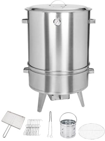 WPWSDWMX Smokertonne Grilltonne Räucherofen Große Grills Und Smoker, Holzkohlegrill, Edelstahl-Hängegrill Mit Thermometer, Geteiltes Design Für Camping