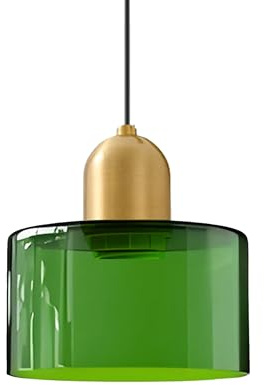 XIRYTU-H 20cm Pendelleuchte Aus Glas Mit Buntem Schirm, Deckenleuchte In Gold Gebürstet, Höhenverstellbar, E27 Moderne Hängelampe Für Küche, Wohnzimmer, Schlafzimmer (Grün klar)