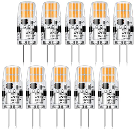 AGOTD G4 LED 12V, 2W, 2700K Warmweiß Leuchtmittel, 10er Pack | Ersetzt 20W Halogenlampen, 200LM, 12V AC/DC, Nicht Dimmbar, Stiftsockellampe