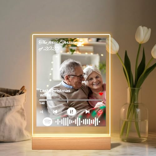 Quepitty Musik-Bilderrahmen mit LED-Lichtern – individueller Acryl-Bilderrahmen, der Lieder spielt, personalisiertes Geschenk zum Jahrestag, Valentinstag, für Freund, Freundin, Paare