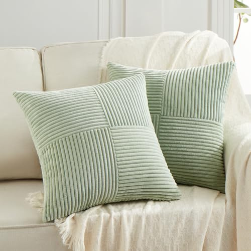 FDTERN 2er Set Salbeigrün Kissenbezug 80x80 cm Weich Moderne Dekorative Kissenbezüge Kissenhülle Dekokissenbezug Sofakissen Dekokissen Boho Deko für Sofa Schlafzimmer Wohnzimmer Bett